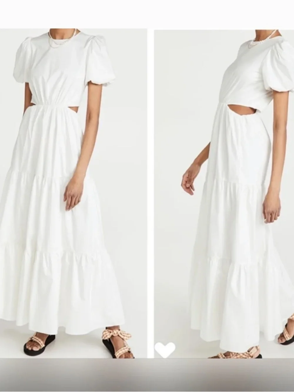 WAYF Plaza Cutout Tiered Maxi Dress in Ivory White Puff Sleeve XS - Picture 1 of 5